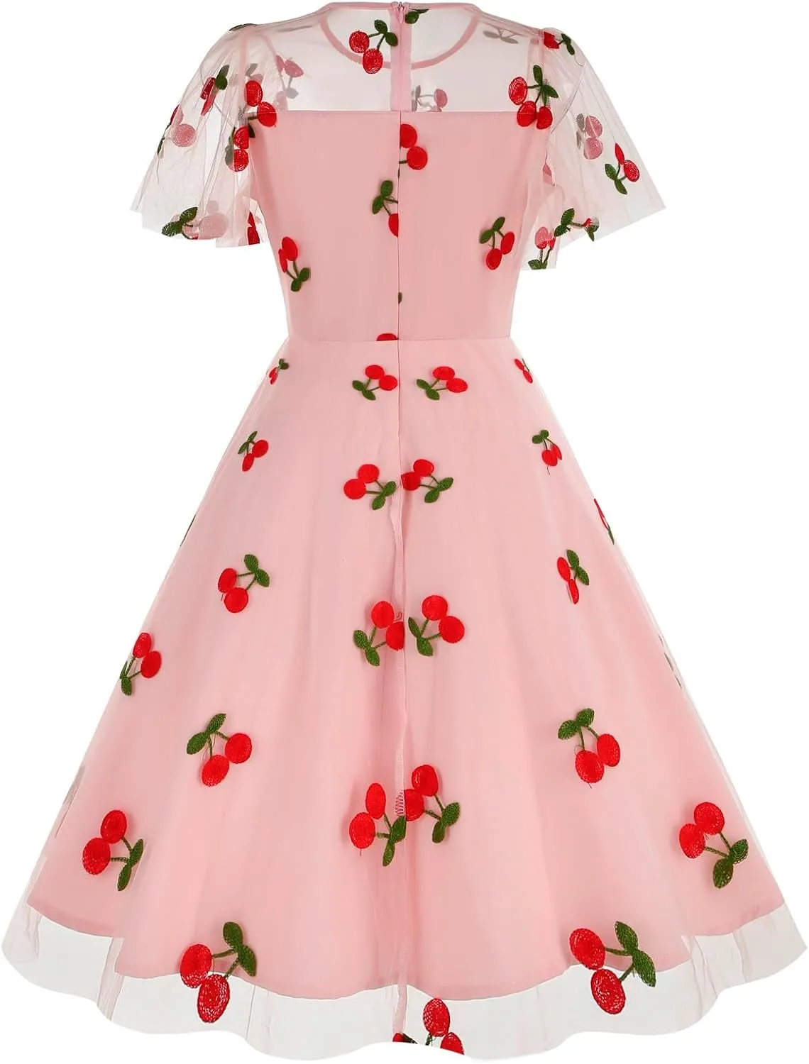 1950s Dresses for Women Vintage Cherry Printed Cocktail Rockabilly Dress A-line Swing Tulle Prom Dress