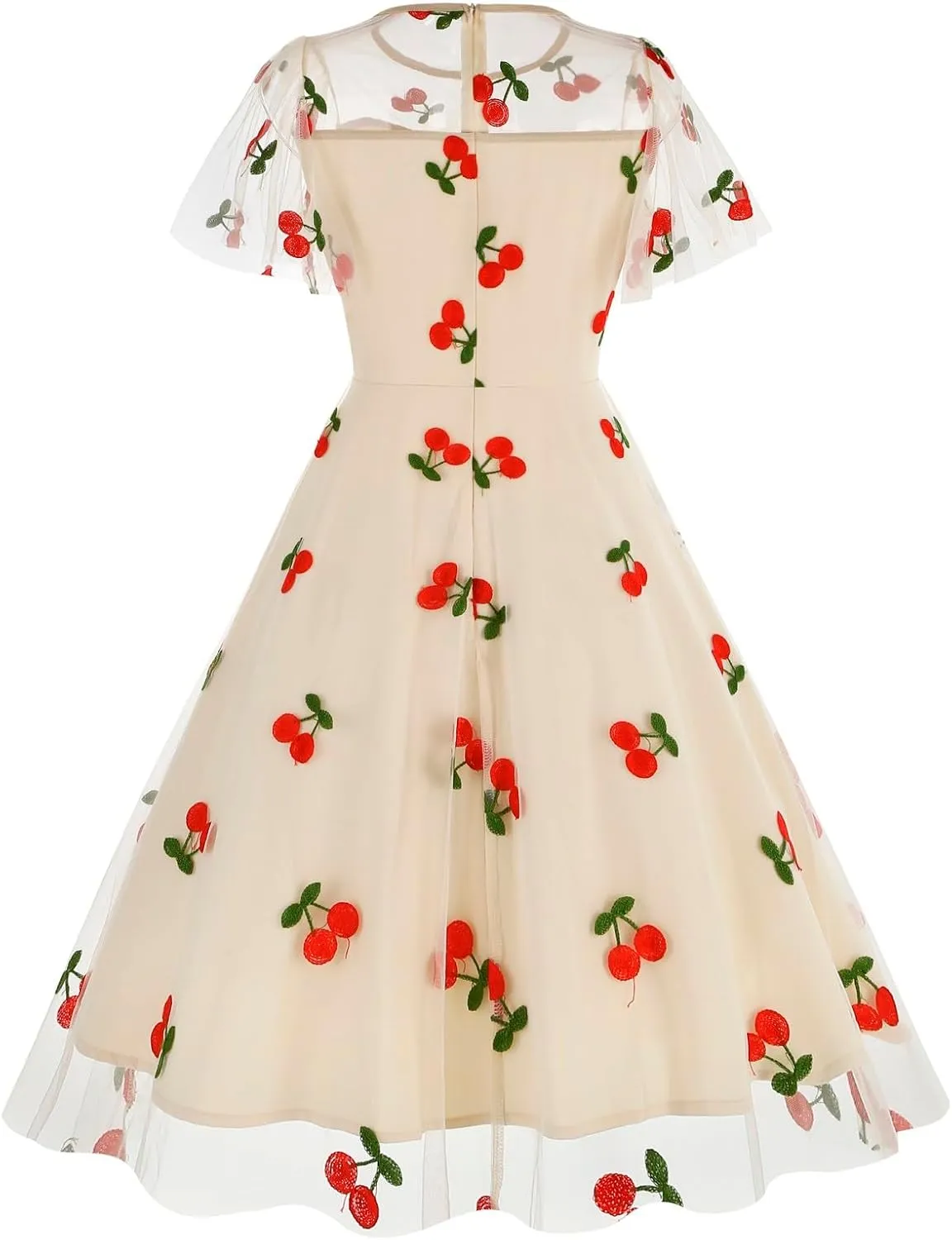1950s Dresses for Women Vintage Cherry Printed Cocktail Rockabilly Dress A-line Swing Tulle Prom Dress