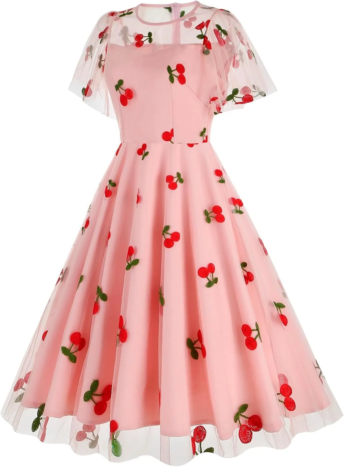 1950s Dresses for Women Vintage Cherry Printed Cocktail Rockabilly Dress A-line Swing Tulle Prom Dress