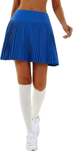 2 in 1 Tennis Skorts for Women Pleated Athletic Skirts with Shorts Pockets High Waist Running Workout Golf Skirt