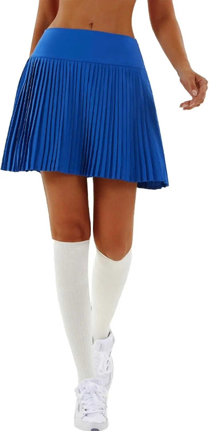 2 in 1 Tennis Skorts for Women Pleated Athletic Skirts with Shorts Pockets High Waist Running Workout Golf Skirt
