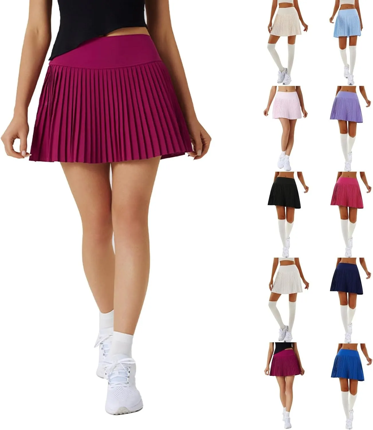 2 in 1 Tennis Skorts for Women Pleated Athletic Skirts with Shorts Pockets High Waist Running Workout Golf Skirt