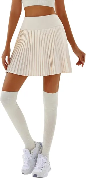 2 in 1 Tennis Skorts for Women Pleated Athletic Skirts with Shorts Pockets High Waist Running Workout Golf Skirt