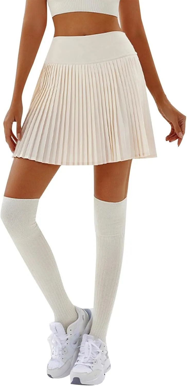 2 in 1 Tennis Skorts for Women Pleated Athletic Skirts with Shorts Pockets High Waist Running Workout Golf Skirt