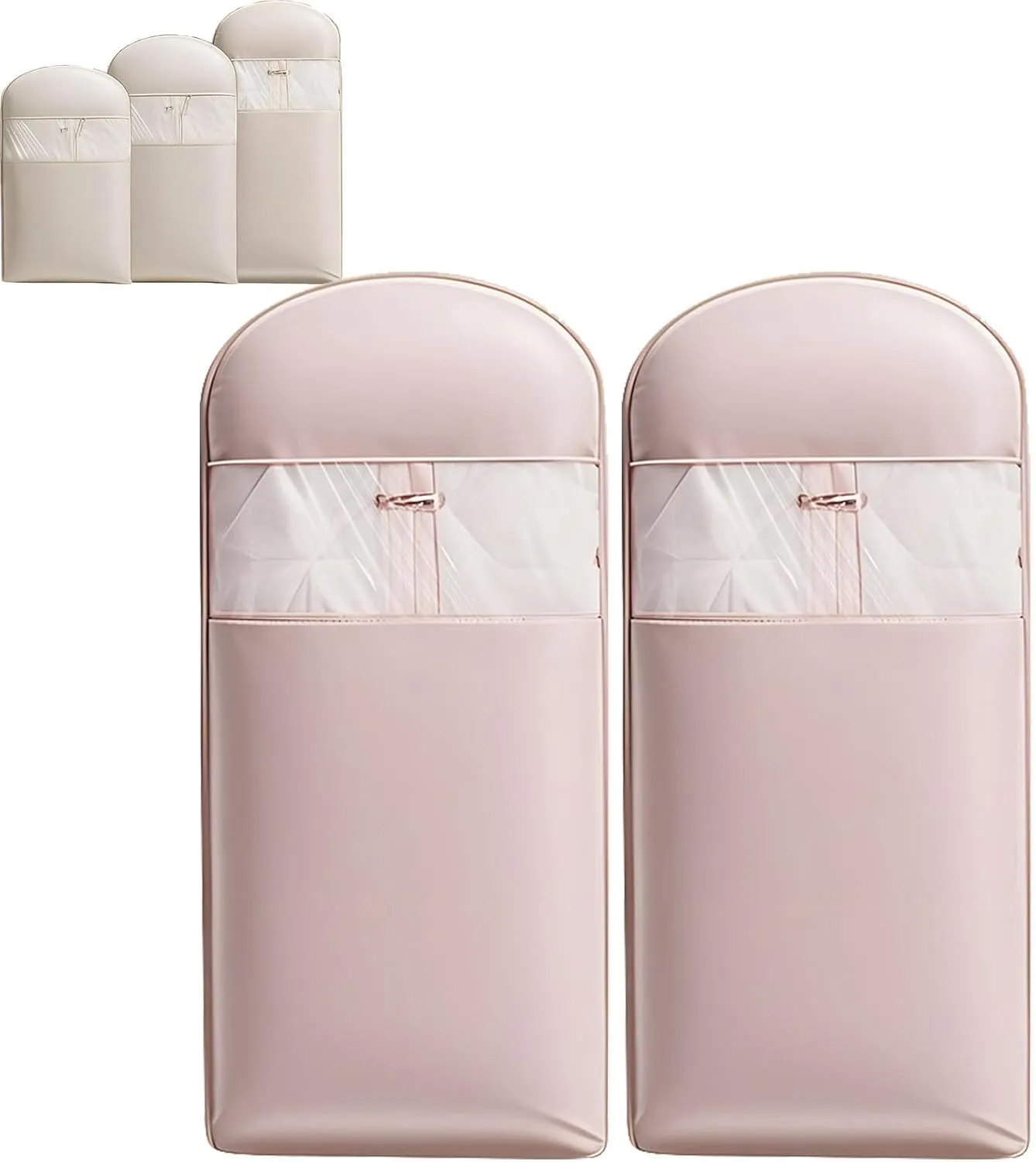 2 Pcs Space Saving Hanging Garment Bag with Self Compression Zipper Dust Cover Bags for Down Coat,Garment Bags for Hanging Clothes for Closet Storage (Pink,M)