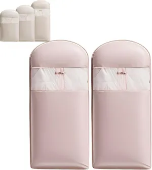 2 Pcs Space Saving Hanging Garment Bag with Self Compression Zipper Dust Cover Bags for Down Coat,Garment Bags for Hanging Clothes for Closet Storage (Pink,M)