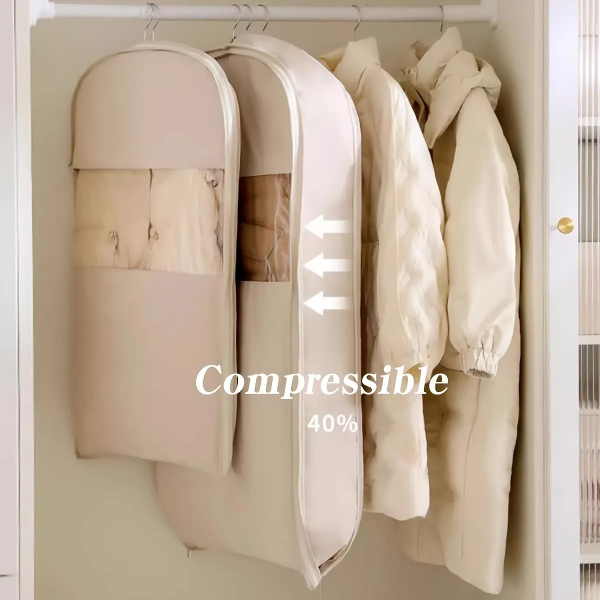 2 Pcs Space Saving Hanging Garment Bag with Self Compression Zipper Dust Cover Bags for Down Coat,Garment Bags for Hanging Clothes for Closet Storage (Pink,M)