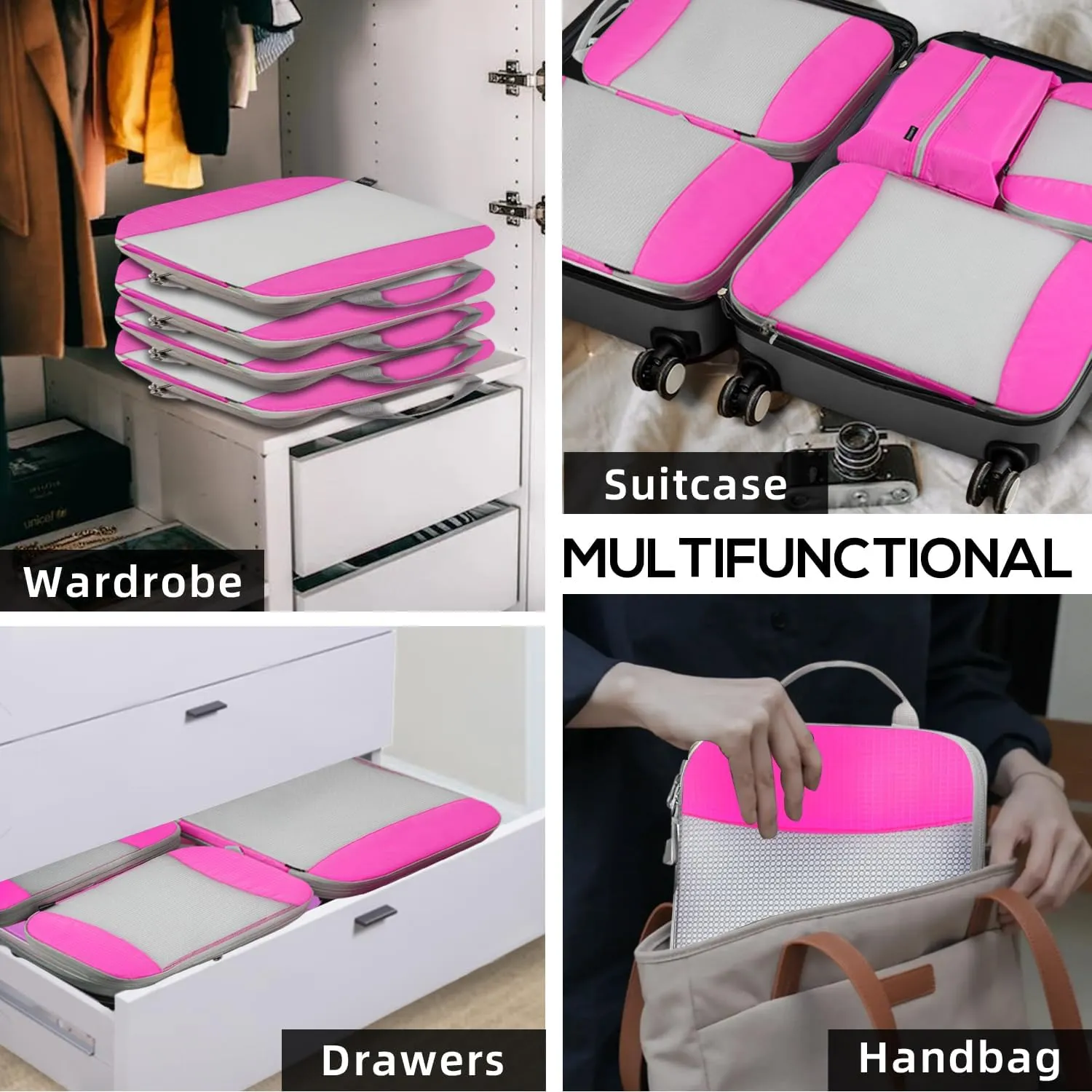 4 Packs Compression Packing Cubes for Travel, Luggage Organizer Bags, Carry on Suitcase Cubes, Travel Essentials