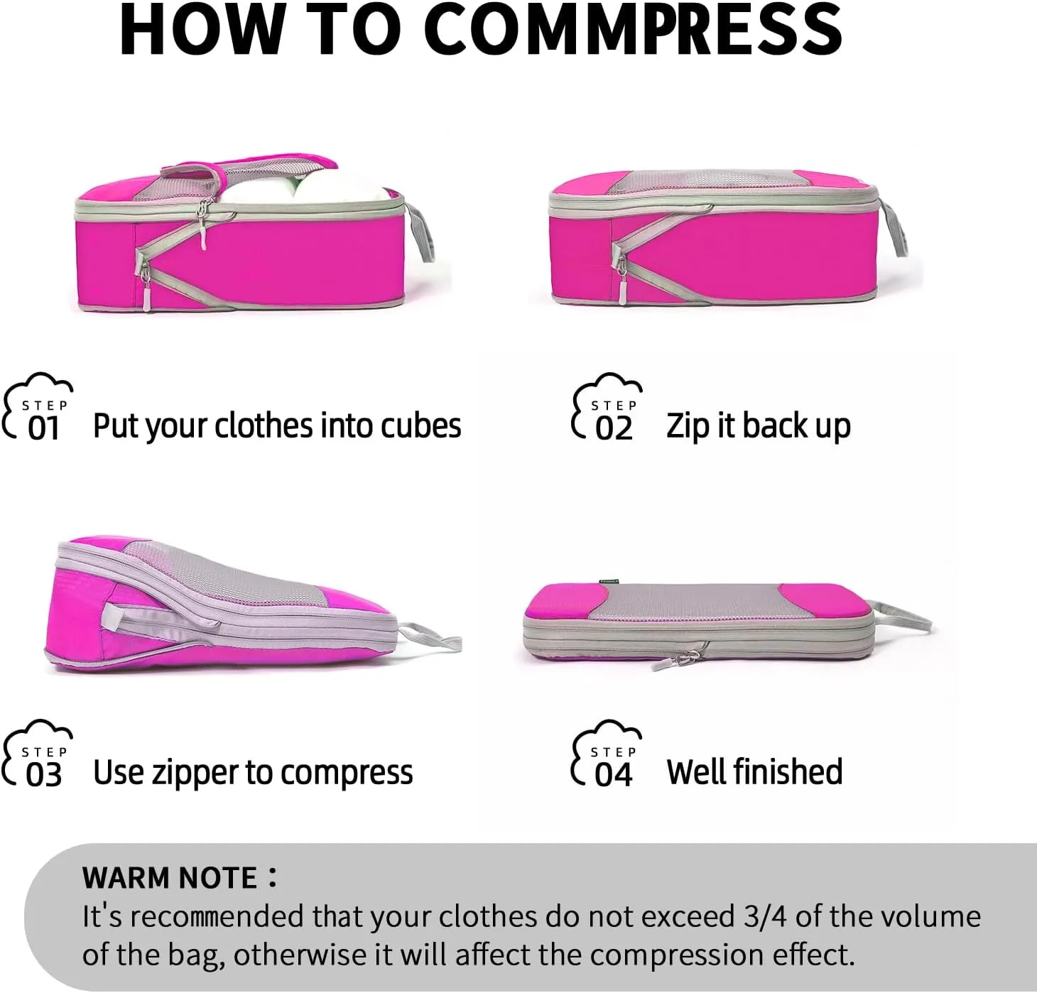 4 Packs Compression Packing Cubes for Travel, Luggage Organizer Bags, Carry on Suitcase Cubes, Travel Essentials