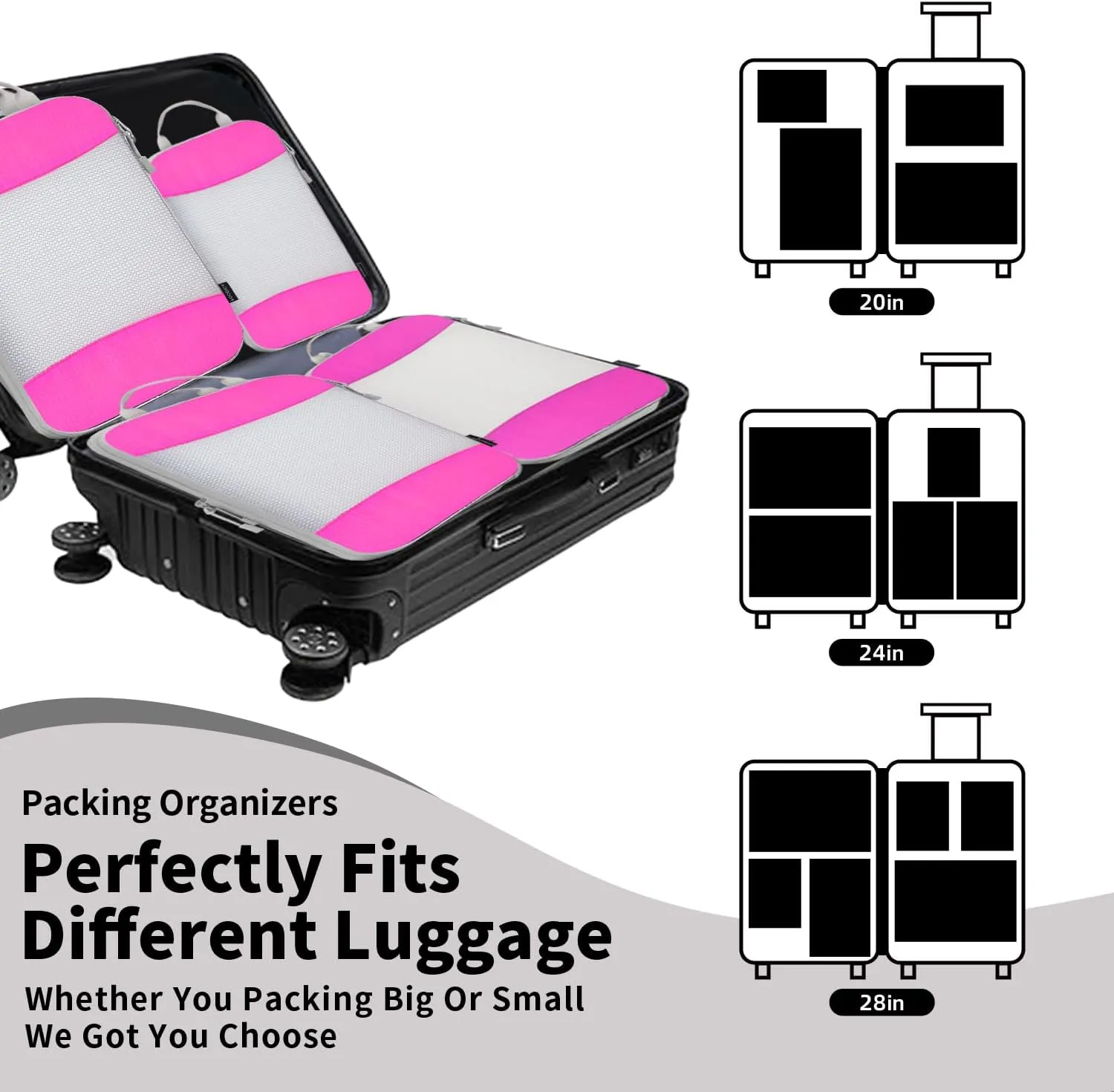 4 Packs Compression Packing Cubes for Travel, Luggage Organizer Bags, Carry on Suitcase Cubes, Travel Essentials