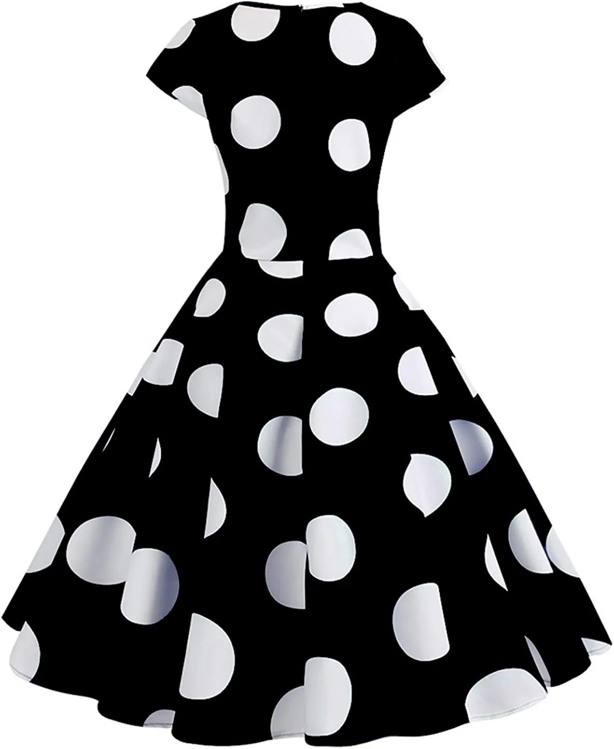 50s Outfits for Women Polka Dots Cap Sleeve Crew Neck Midi Sundress Rockabilly Swing A-Line Cocktail Party Dresses