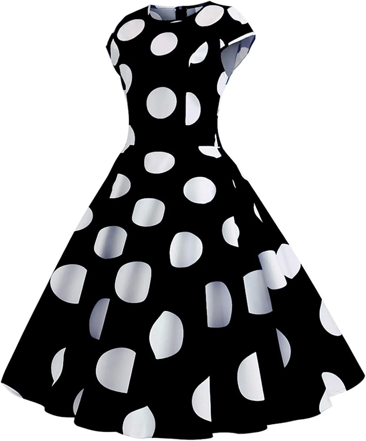 50s Outfits for Women Polka Dots Cap Sleeve Crew Neck Midi Sundress Rockabilly Swing A-Line Cocktail Party Dresses