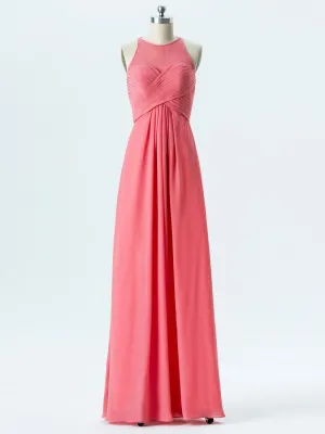 A-line Halter Scoop-Neck Floor-Length Chiffon Bridesmaid Dresses 2866