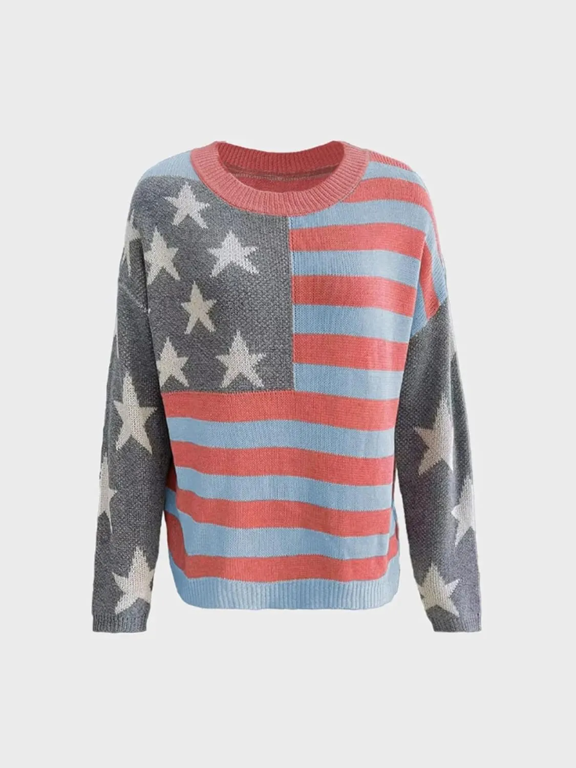 AirPlace American Flag Sweater for Women Off Shoulder Knit Sweatshirt Long Sleeve Pullovers Loose Winter Fall Fashion 2024