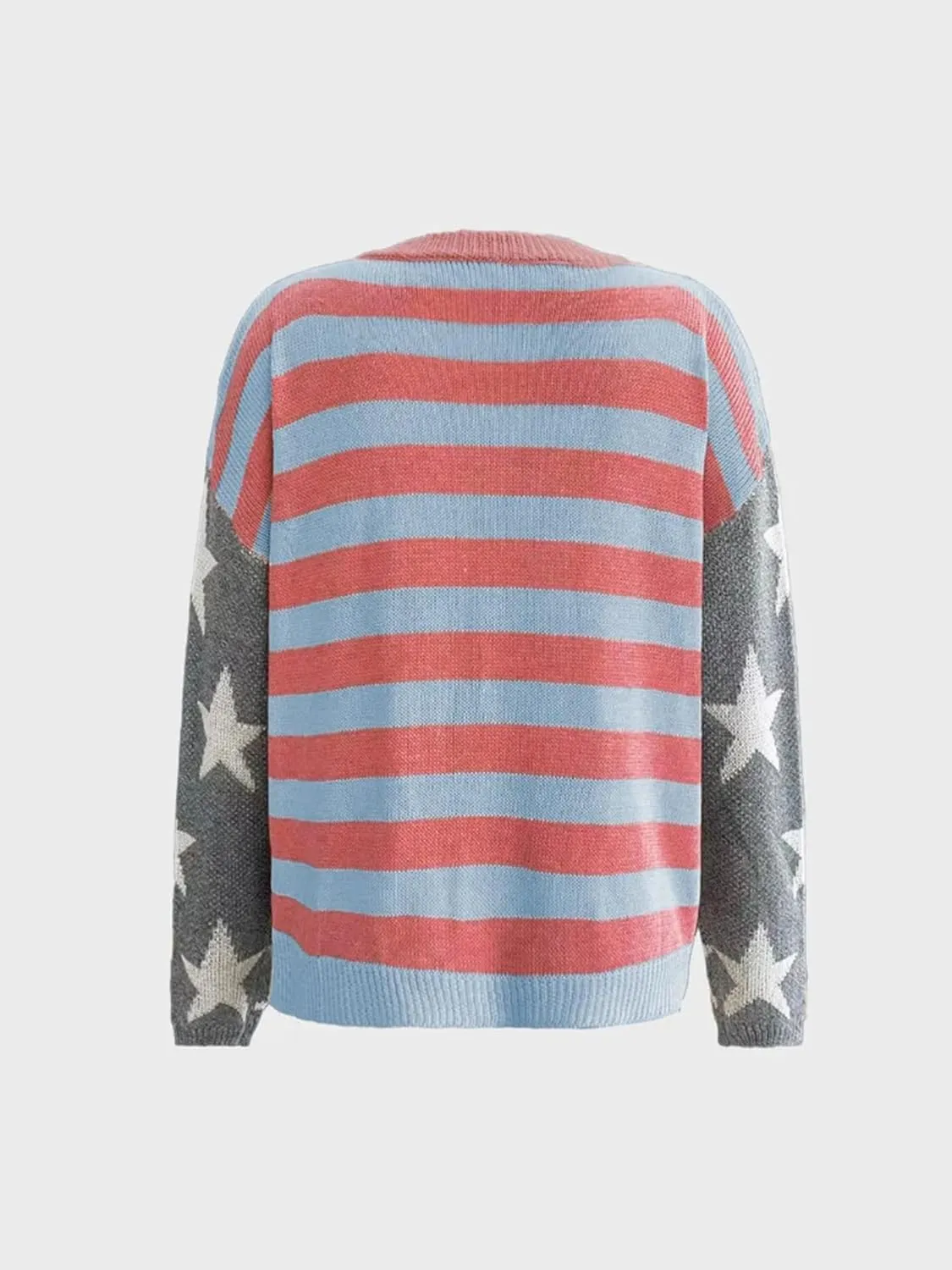 AirPlace American Flag Sweater for Women Off Shoulder Knit Sweatshirt Long Sleeve Pullovers Loose Winter Fall Fashion 2024