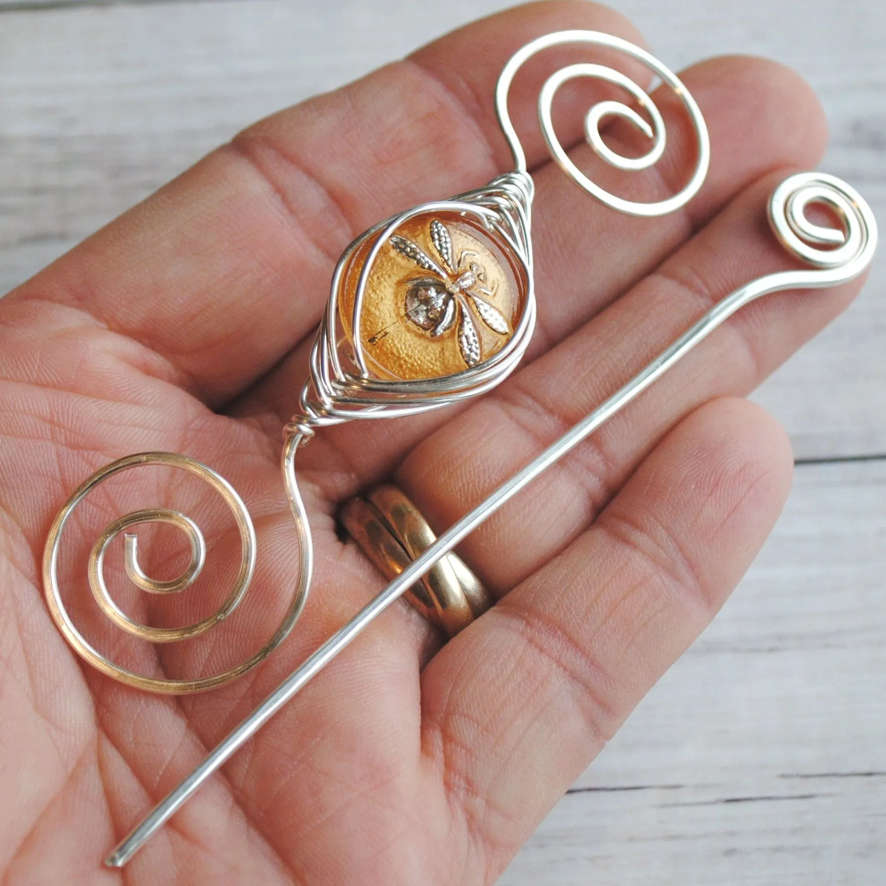 Amber Dragonfly Shawl Pin- Noteworthy Czech Glass - Limited Edition