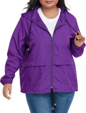 American Trends Women Plus Size Light RainCoat Jackets Packable Hooded Waterproof Windbreaker for Women