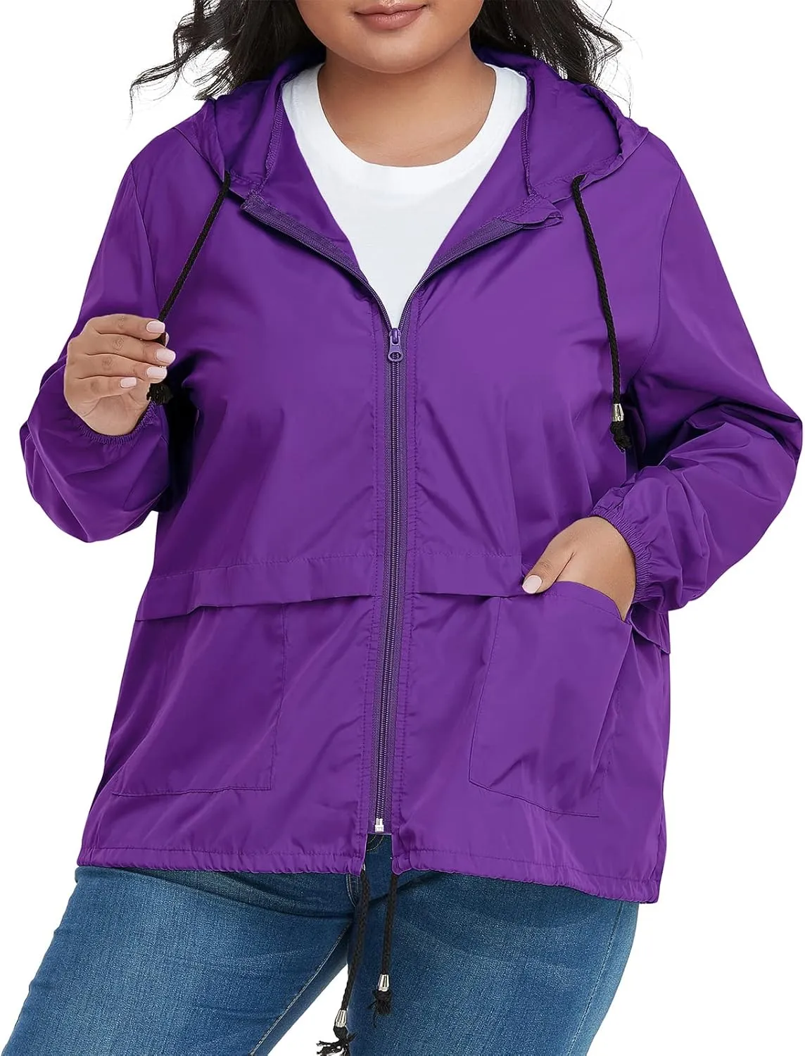 American Trends Women Plus Size Light RainCoat Jackets Packable Hooded Waterproof Windbreaker for Women