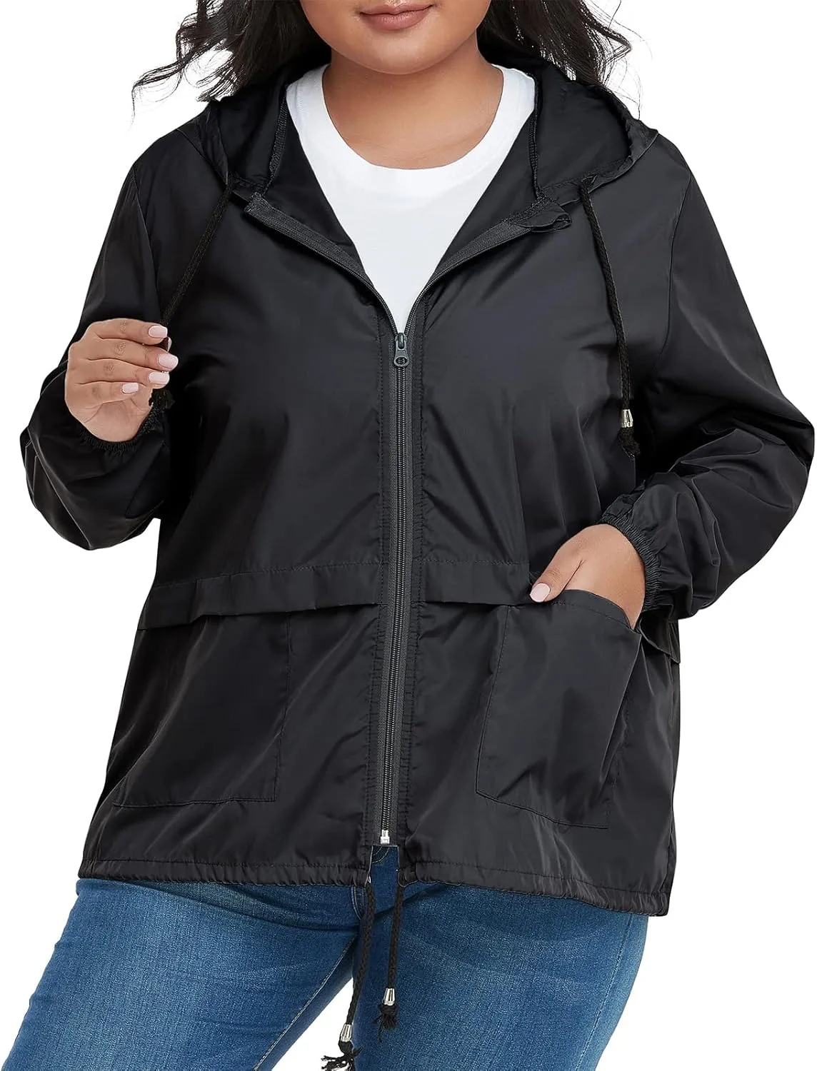 American Trends Women Plus Size Light RainCoat Jackets Packable Hooded Waterproof Windbreaker for Women