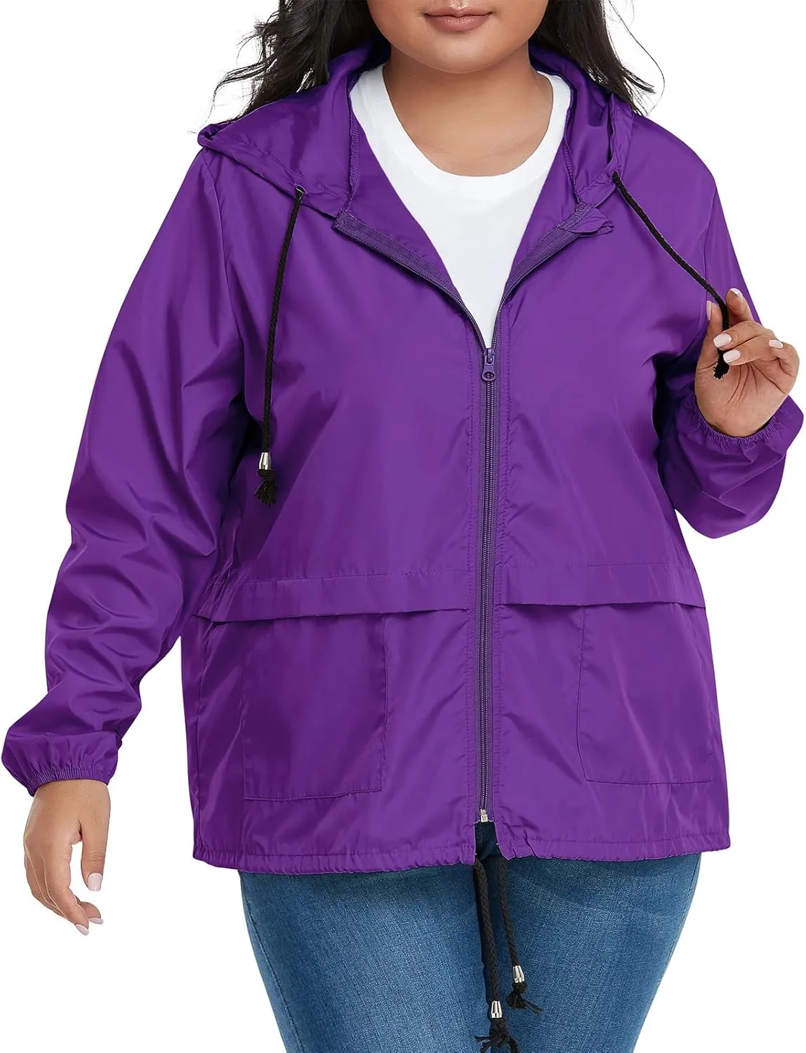 American Trends Women Plus Size Light RainCoat Jackets Packable Hooded Waterproof Windbreaker for Women
