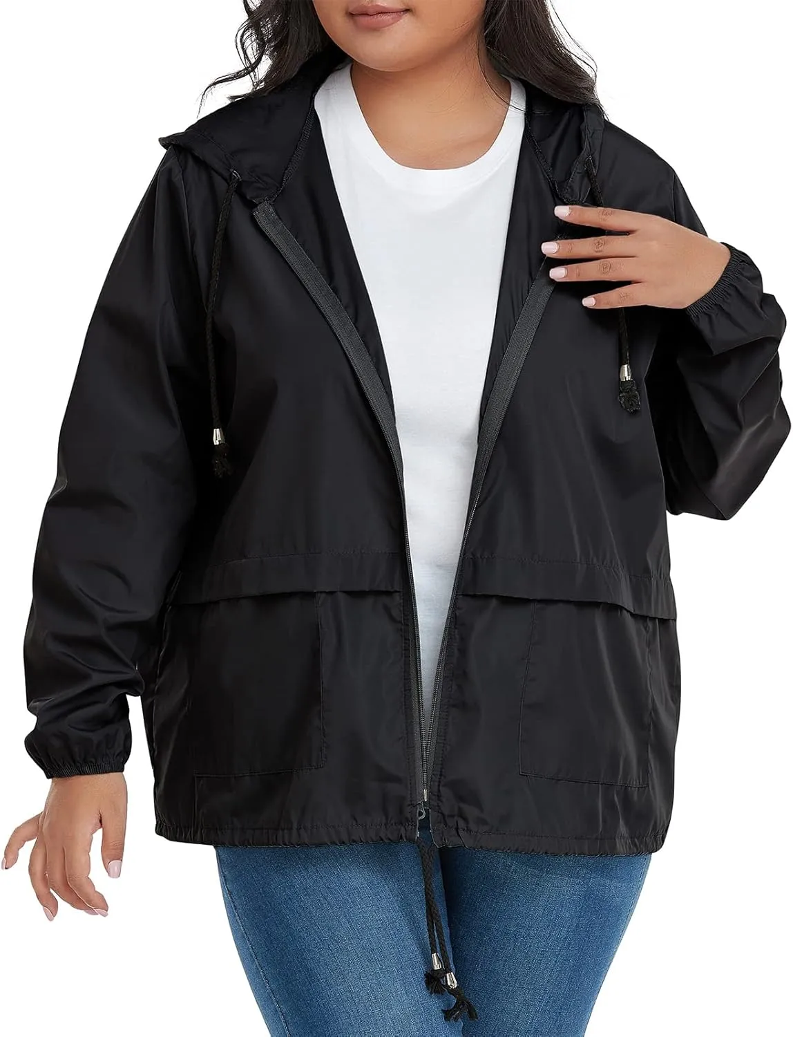 American Trends Women Plus Size Light RainCoat Jackets Packable Hooded Waterproof Windbreaker for Women