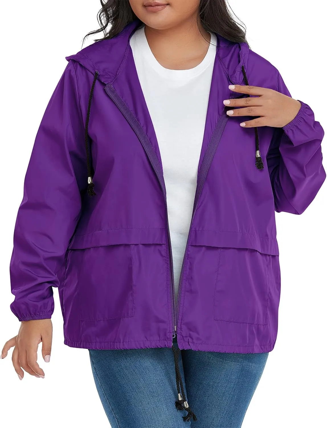 American Trends Women Plus Size Light RainCoat Jackets Packable Hooded Waterproof Windbreaker for Women