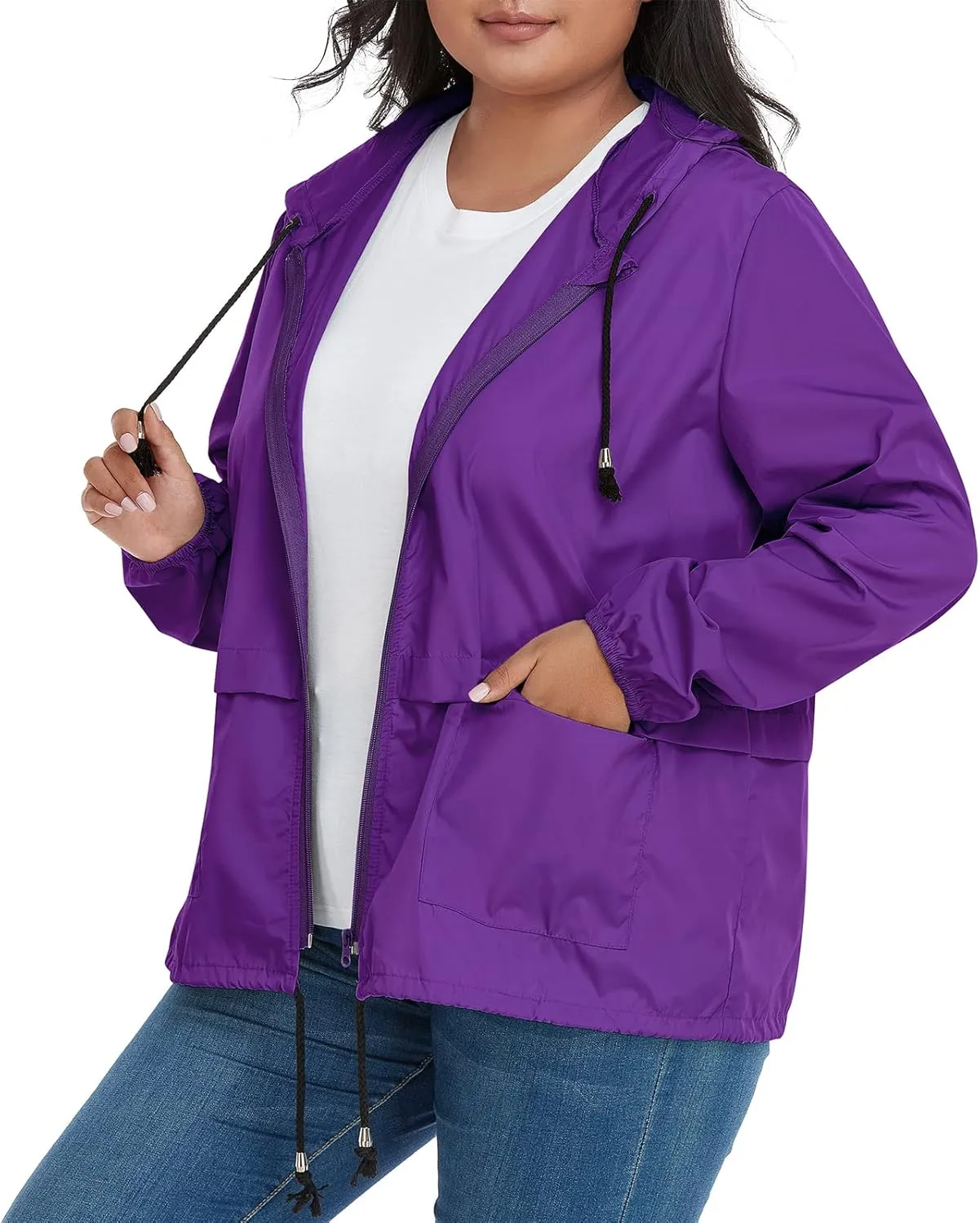 American Trends Women Plus Size Light RainCoat Jackets Packable Hooded Waterproof Windbreaker for Women