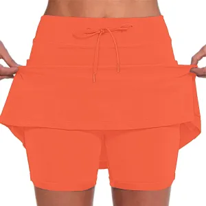 Athletic Skorts for Woman Elastic Hight Waist Drawstring Tennis Golf Skirt with Pockets Solid Color Yoga Shorts