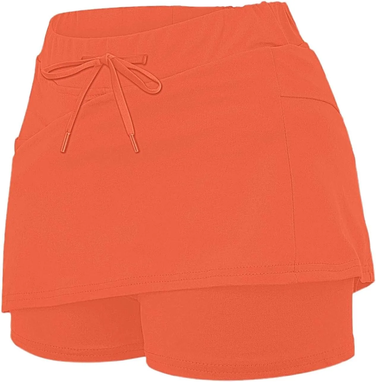 Athletic Skorts for Woman Elastic Hight Waist Drawstring Tennis Golf Skirt with Pockets Solid Color Yoga Shorts