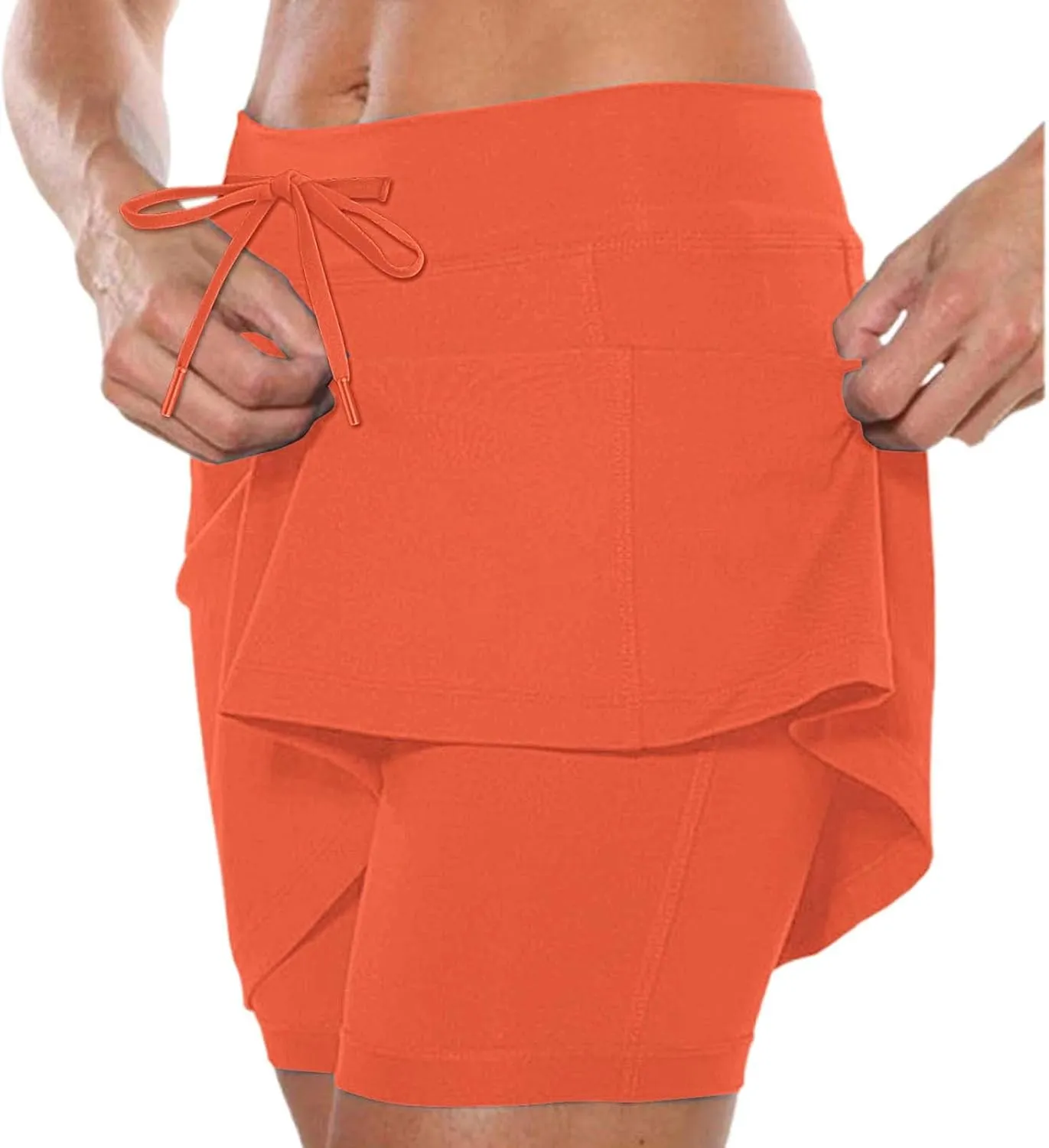 Athletic Skorts for Woman Elastic Hight Waist Drawstring Tennis Golf Skirt with Pockets Solid Color Yoga Shorts