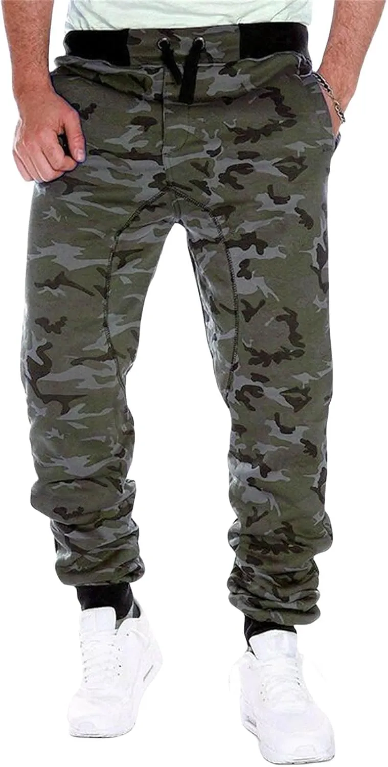 Athletic Sweatpants for Men Camo Joggers Pants Slim Fit Work Hiking Pants Sport Stretch Trousers for Running Outdoor
