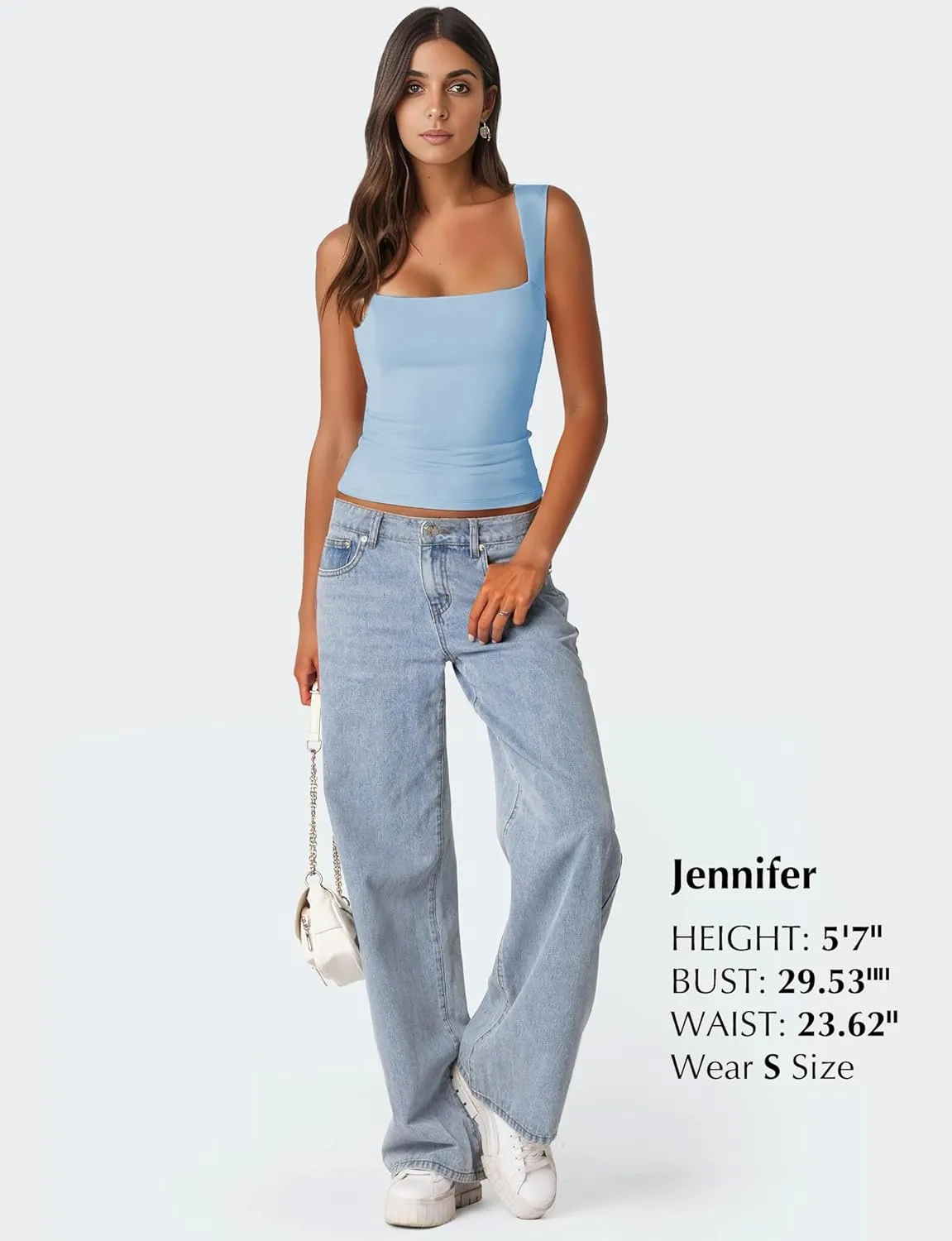AURUZA Square Neck Tank Tops for Women, Sleeveless Double Lined Tops for Women Sexy Going Out Top Trendy Basic Fitted Shirts
