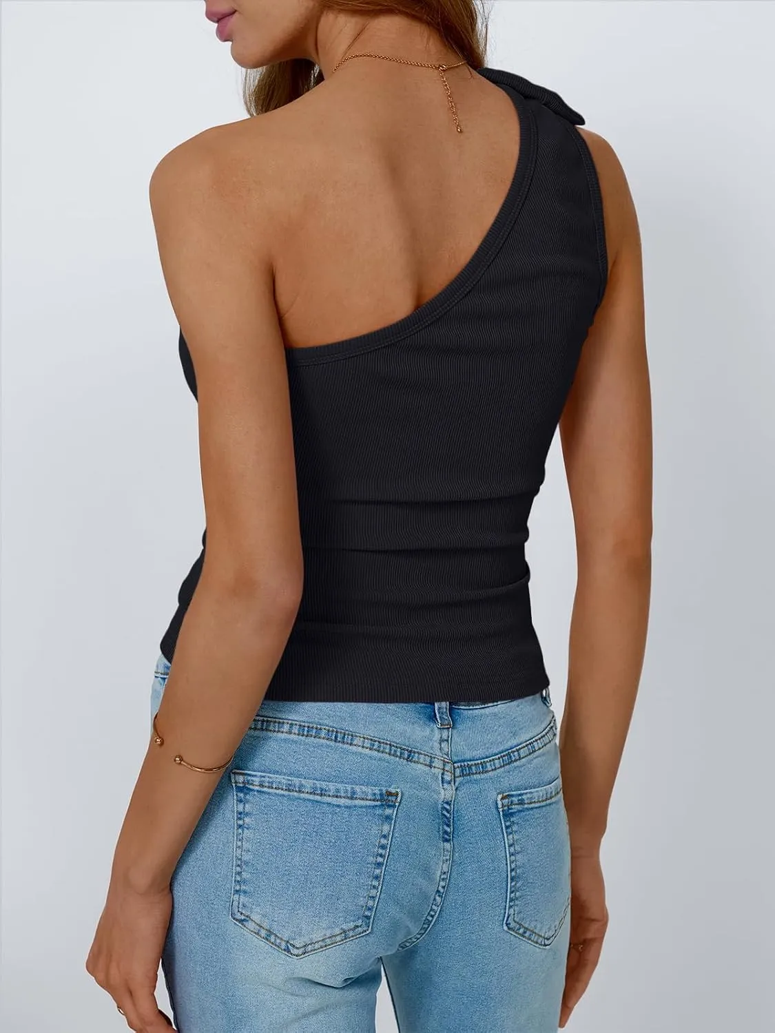 AUTOMET Womens Going Out Tops One Off Shoulder Sexy Summer Trendy Clothes Ribbed Tank 2025 Sleeveless Shirts with Cute Bow