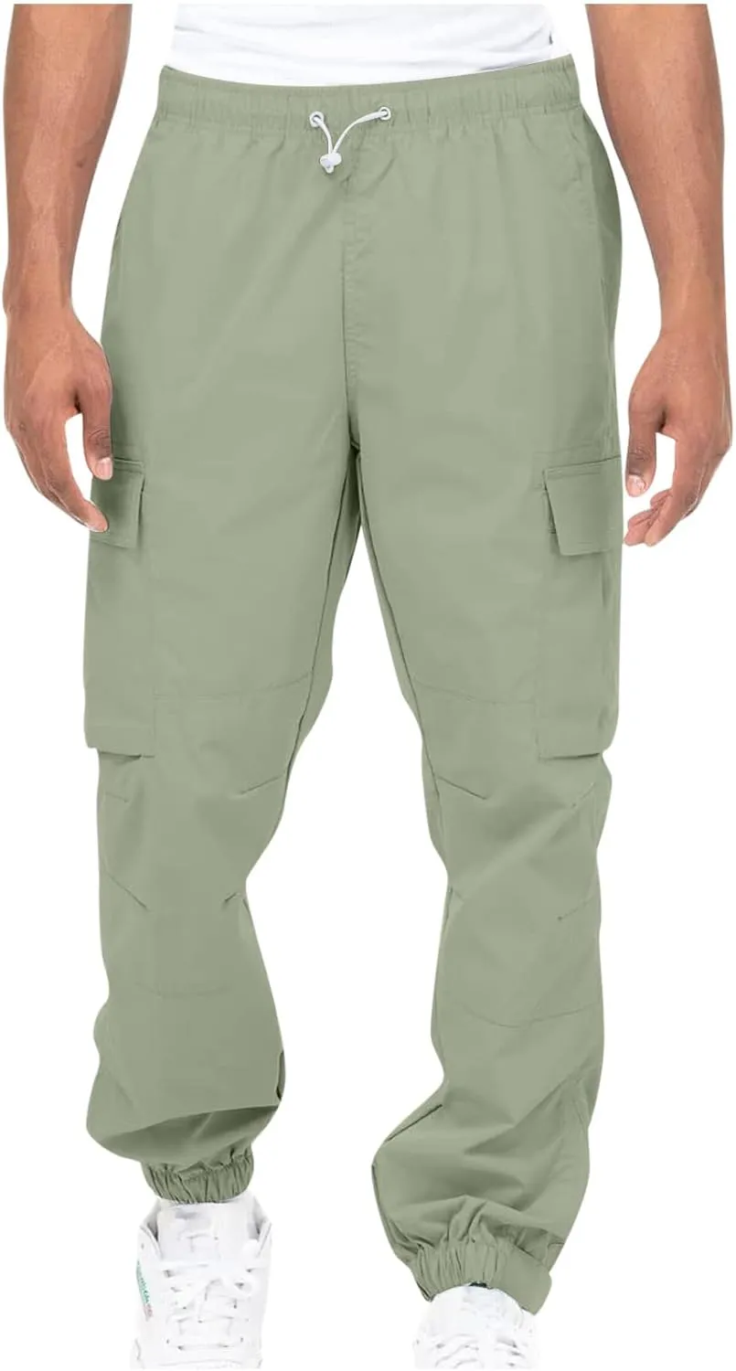 Aymnlox Cargo Pants for Men Baggy Big and Tall Linen Drawstring Sweatpants Casual Hiking Jogger Athletic Straight Pant Pocket