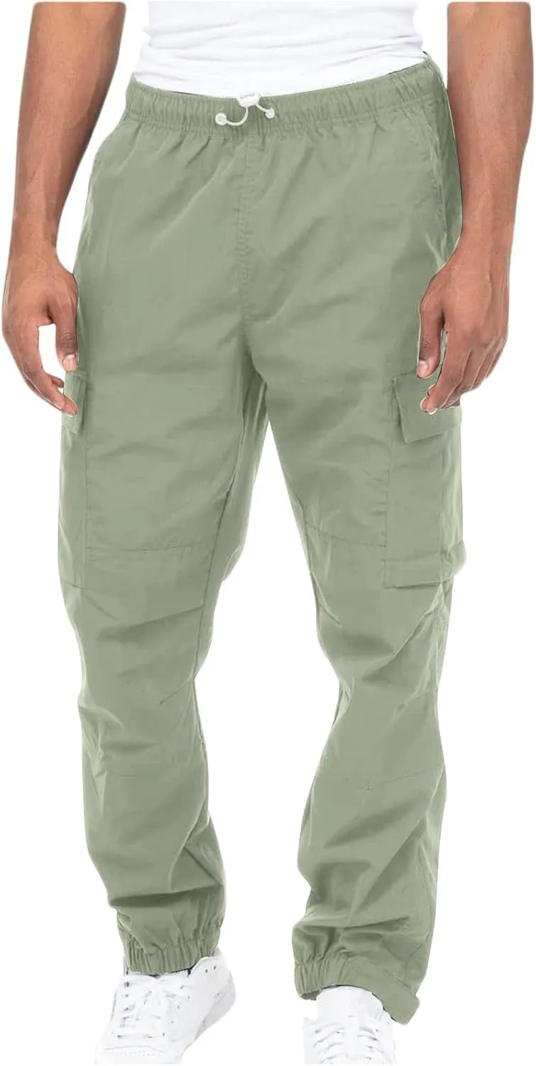 Aymnlox Cargo Pants for Men Baggy Big and Tall Linen Drawstring Sweatpants Casual Hiking Jogger Athletic Straight Pant Pocket