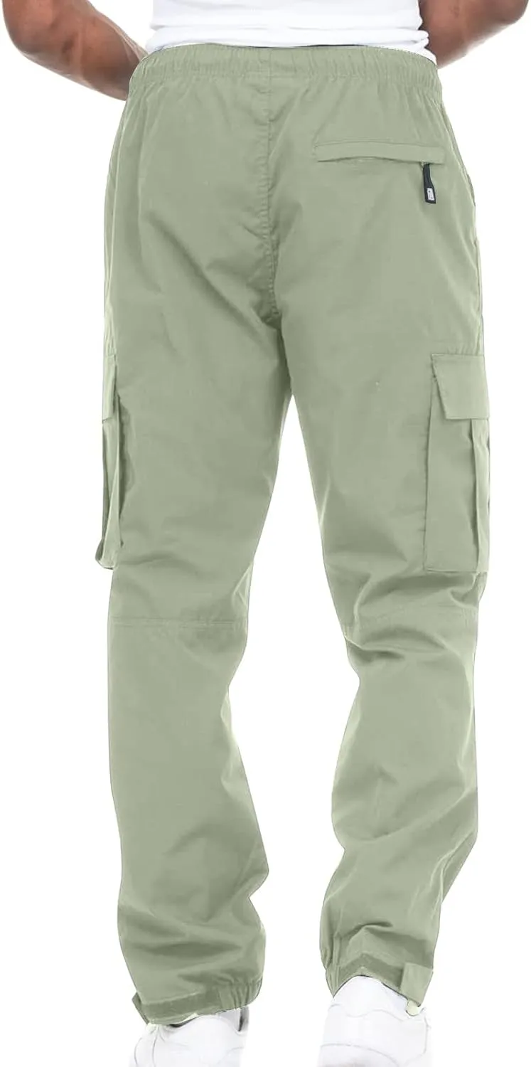Aymnlox Cargo Pants for Men Baggy Big and Tall Linen Drawstring Sweatpants Casual Hiking Jogger Athletic Straight Pant Pocket