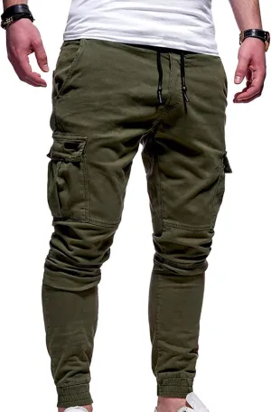 Aymnlox Mens Slim Fit Pants Elastic Waist Drawstring Solid Casual Joggers Sweatpants Fall Classic Workout Tapered Trousers