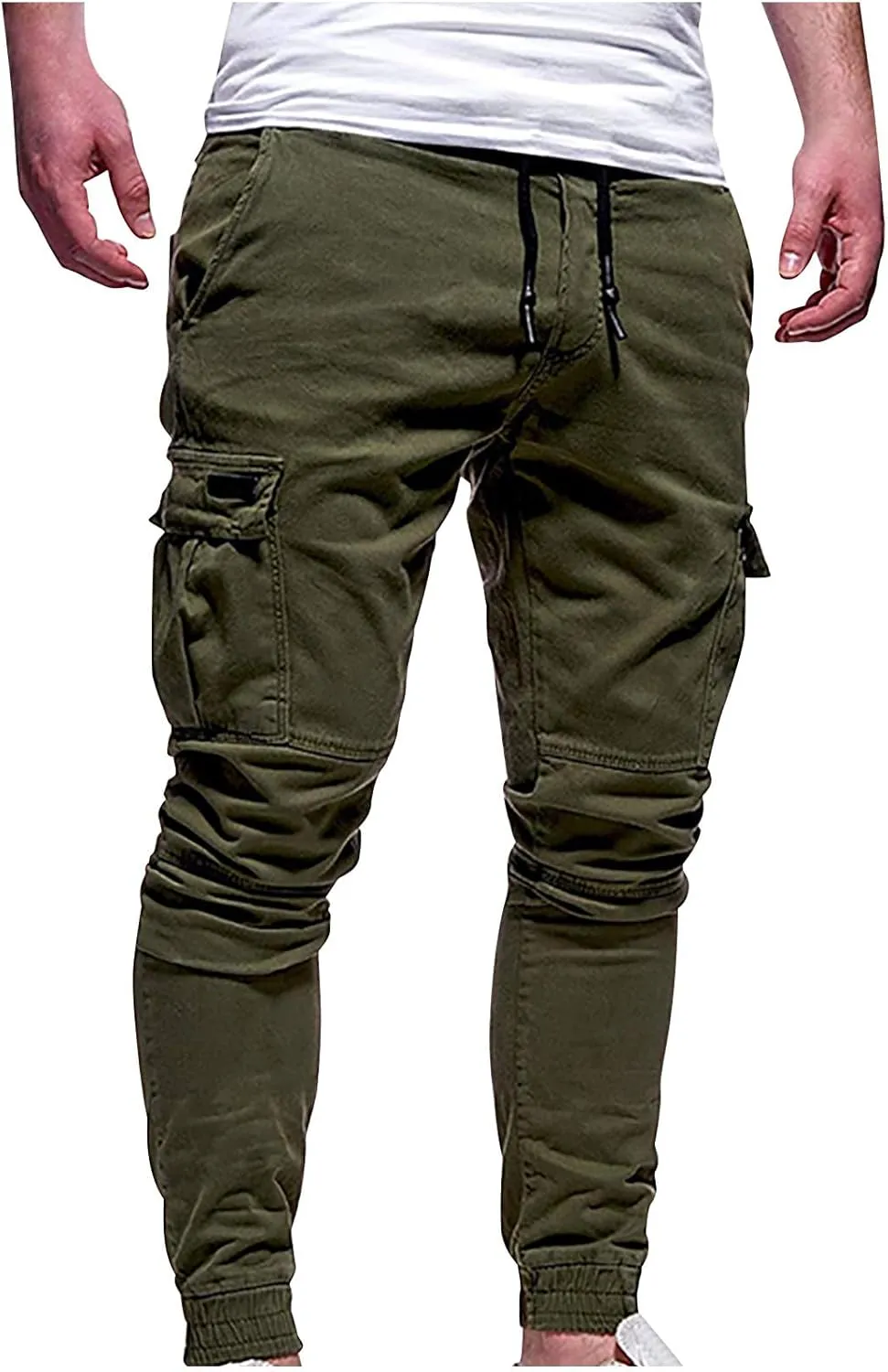 Aymnlox Mens Slim Fit Pants Elastic Waist Drawstring Solid Casual Joggers Sweatpants Fall Classic Workout Tapered Trousers