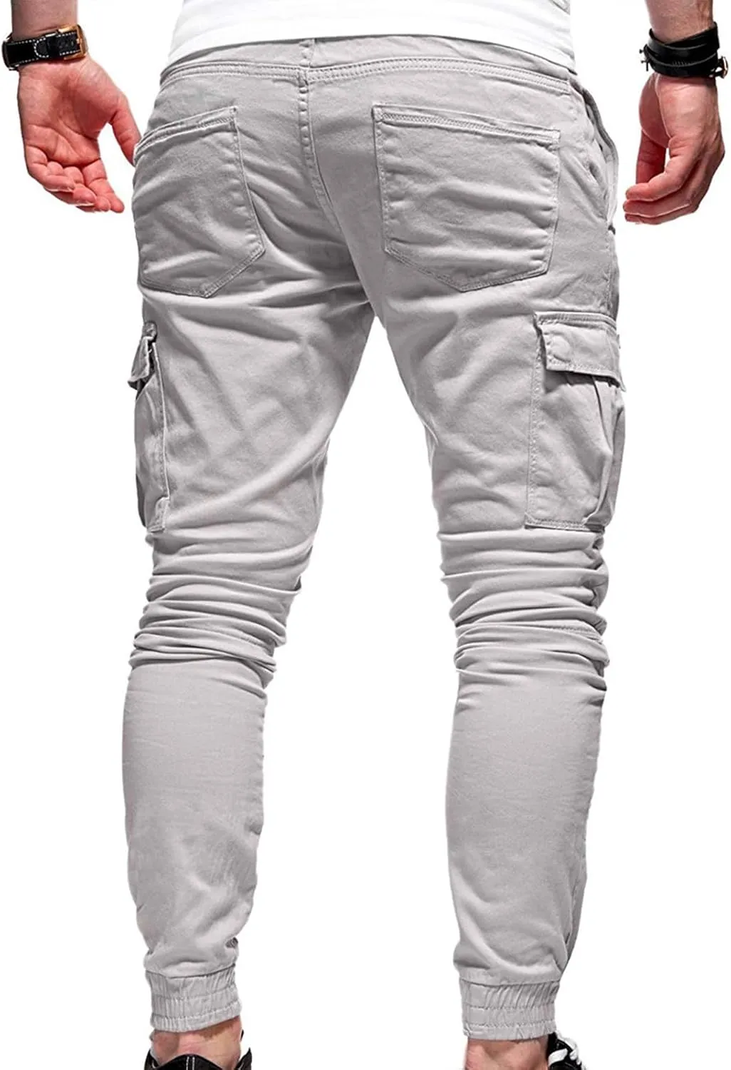 Aymnlox Mens Slim Fit Pants Elastic Waist Drawstring Solid Casual Joggers Sweatpants Fall Classic Workout Tapered Trousers