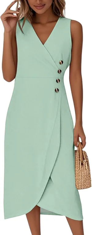 BAXLIMEK Beach Dresses for Women,2025 Summer Trendy Floral Print Boho Vacation Dress,Elegant V Neck Tank Slit Hem Midi Dress