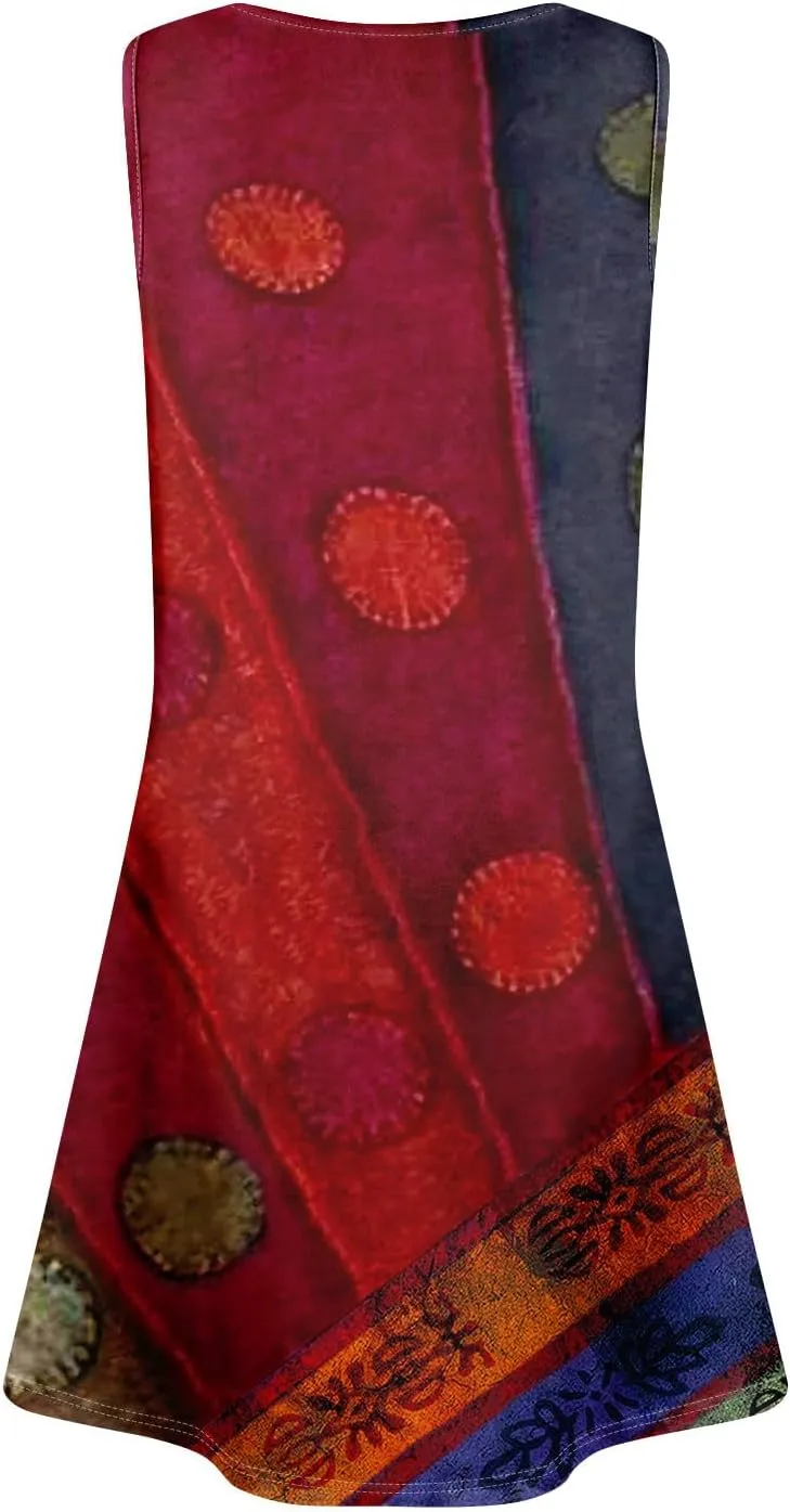 BAXLIMEK Sundresses for Women,2025 Spring Summer Trendy Floral Print Beach Dress Casual Loose Tank Mini Dress with Pockets