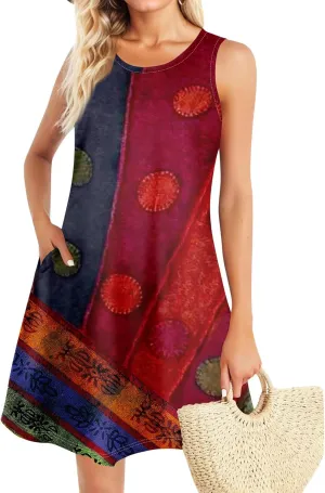 BAXLIMEK Sundresses for Women,2025 Spring Summer Trendy Floral Print Beach Dress Casual Loose Tank Mini Dress with Pockets
