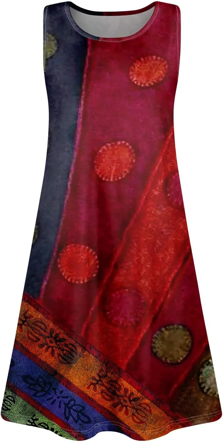 BAXLIMEK Sundresses for Women,2025 Spring Summer Trendy Floral Print Beach Dress Casual Loose Tank Mini Dress with Pockets