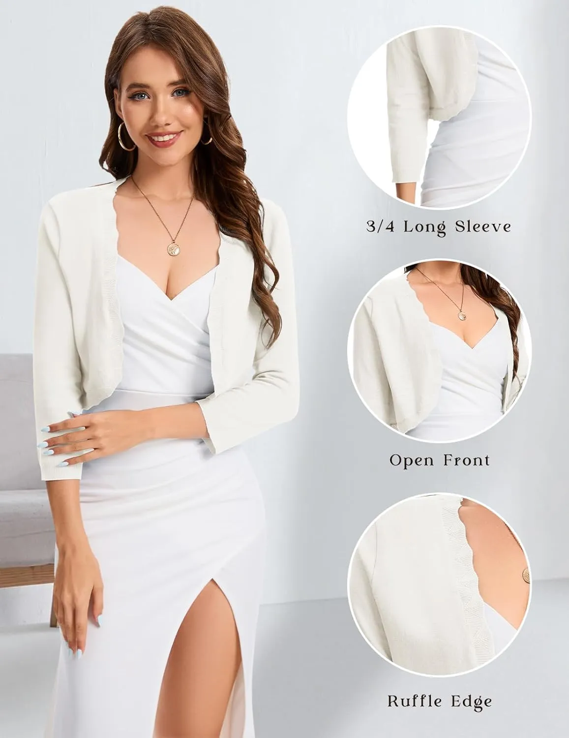 Bbonlinedress Womens Summer Cropped Cardigan Casual Bolero Short Shrugs Open Front Knit Sweater Lightweight Long Sleeve