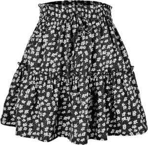 Beach Vacation Clothes for Women Summer Loose Casual Trendy Elastic Waist Floral Print Boho Mini Skirts, S-XL