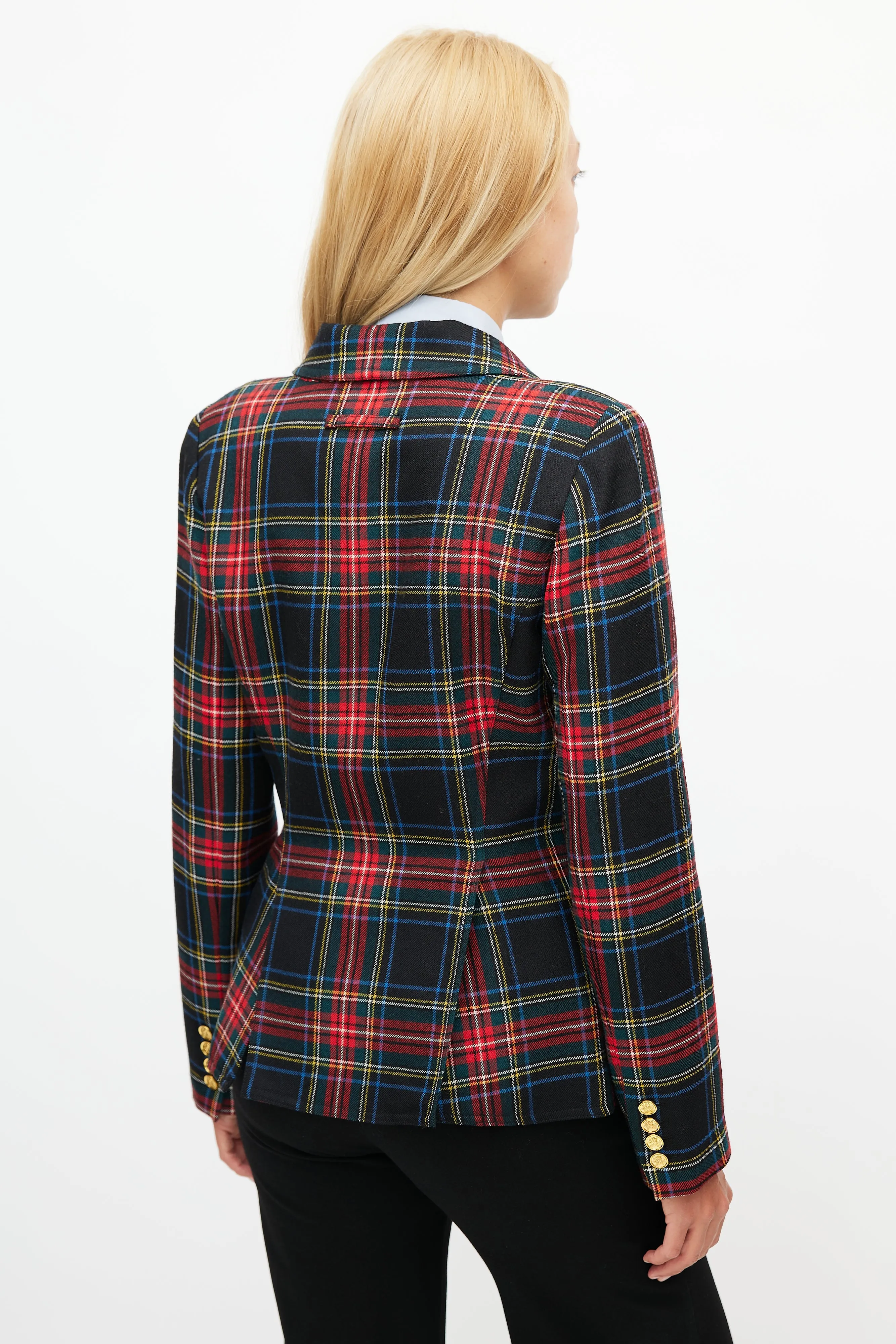 Black & Multicolour Plaid Wool Blazer