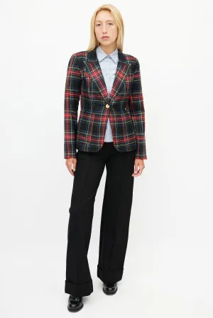 Black & Multicolour Plaid Wool Blazer