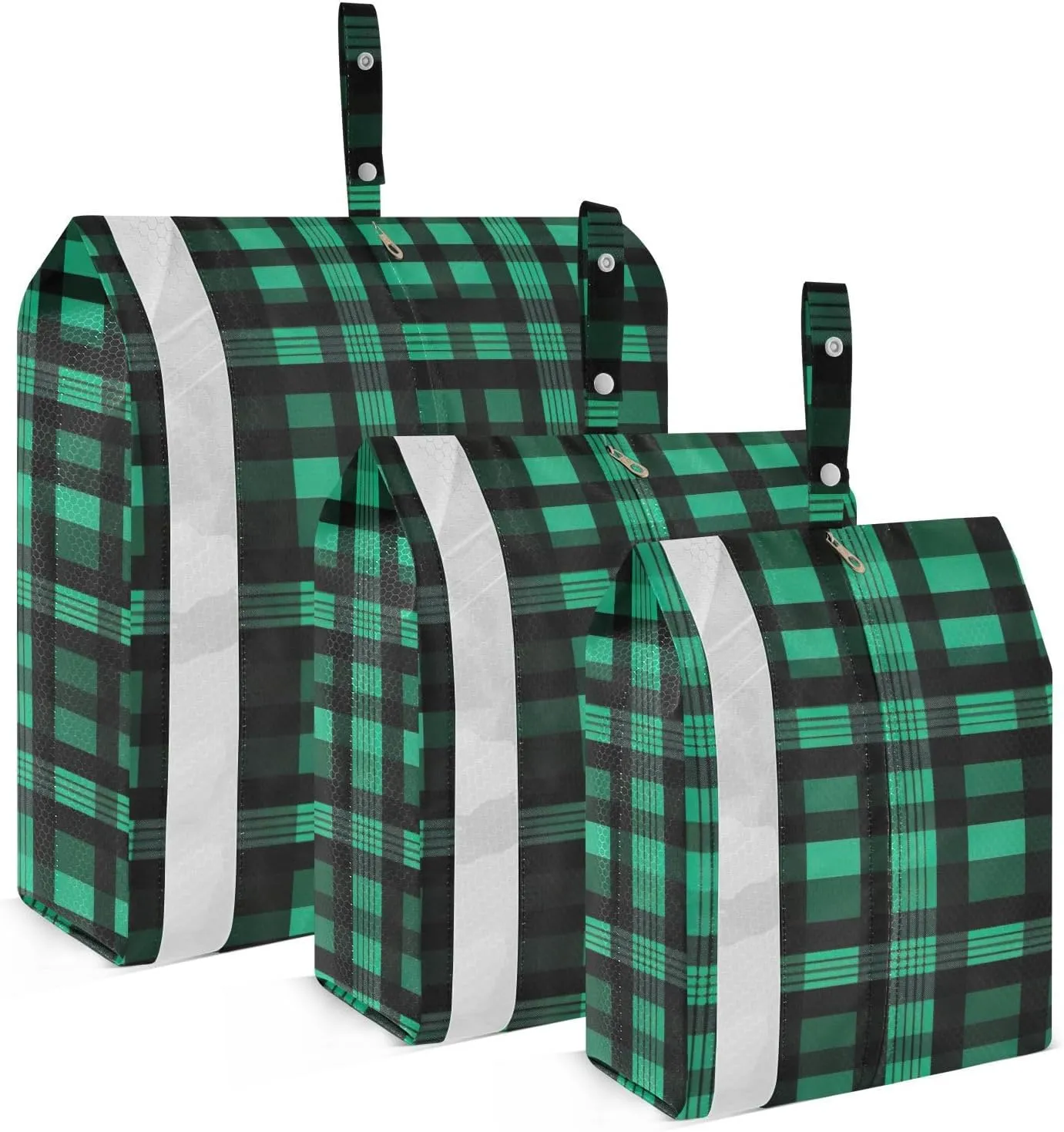 Black Green Plaid Packing Cubes for Travel 3 Set Compression Packing Cubes Suitcase Organizer Bags Set for Packing