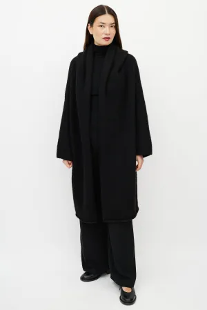 Black Wool Capote Open Cardigan