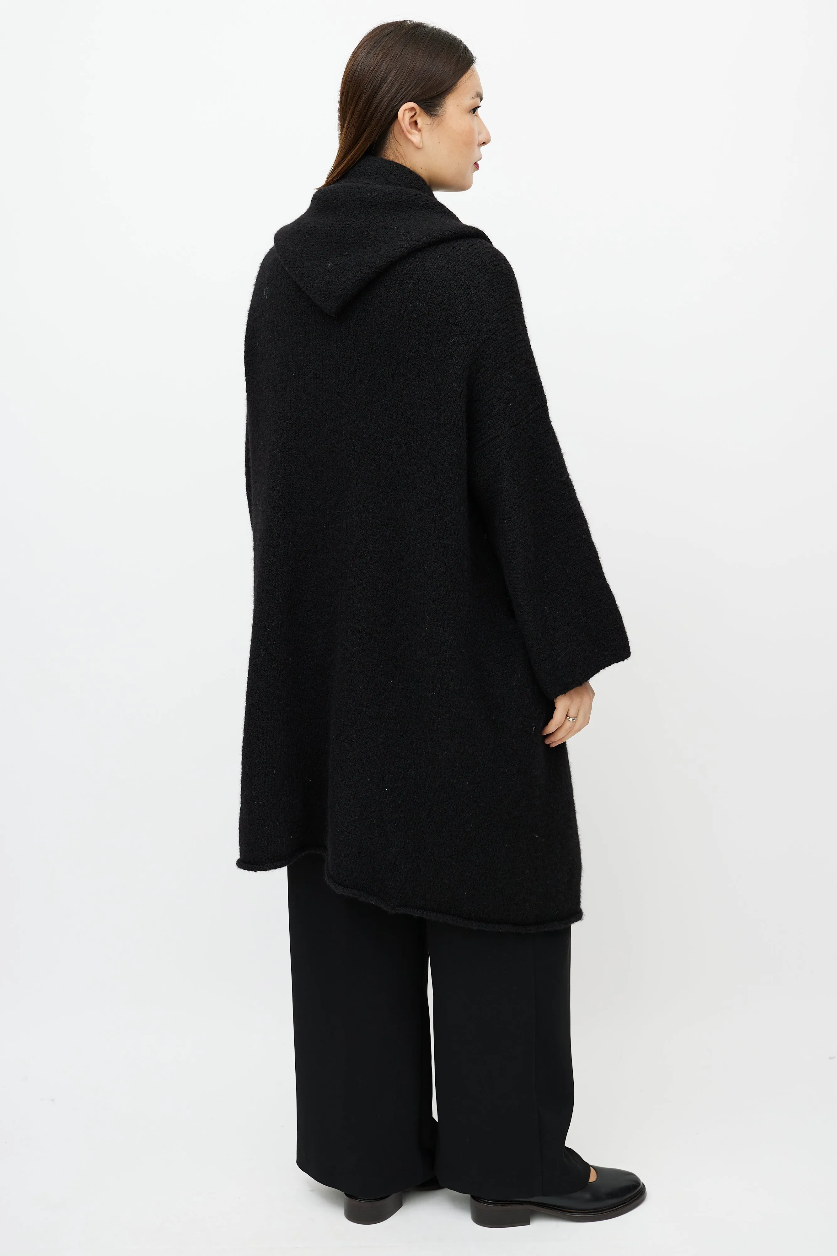 Black Wool Capote Open Cardigan